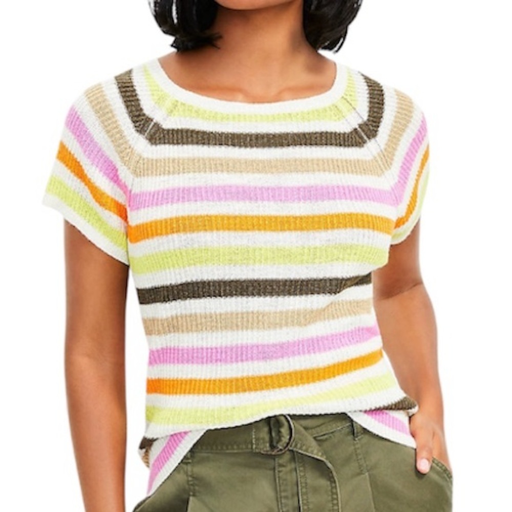 LOFT Striped Wedge Sweater Tee Cream Multicolored